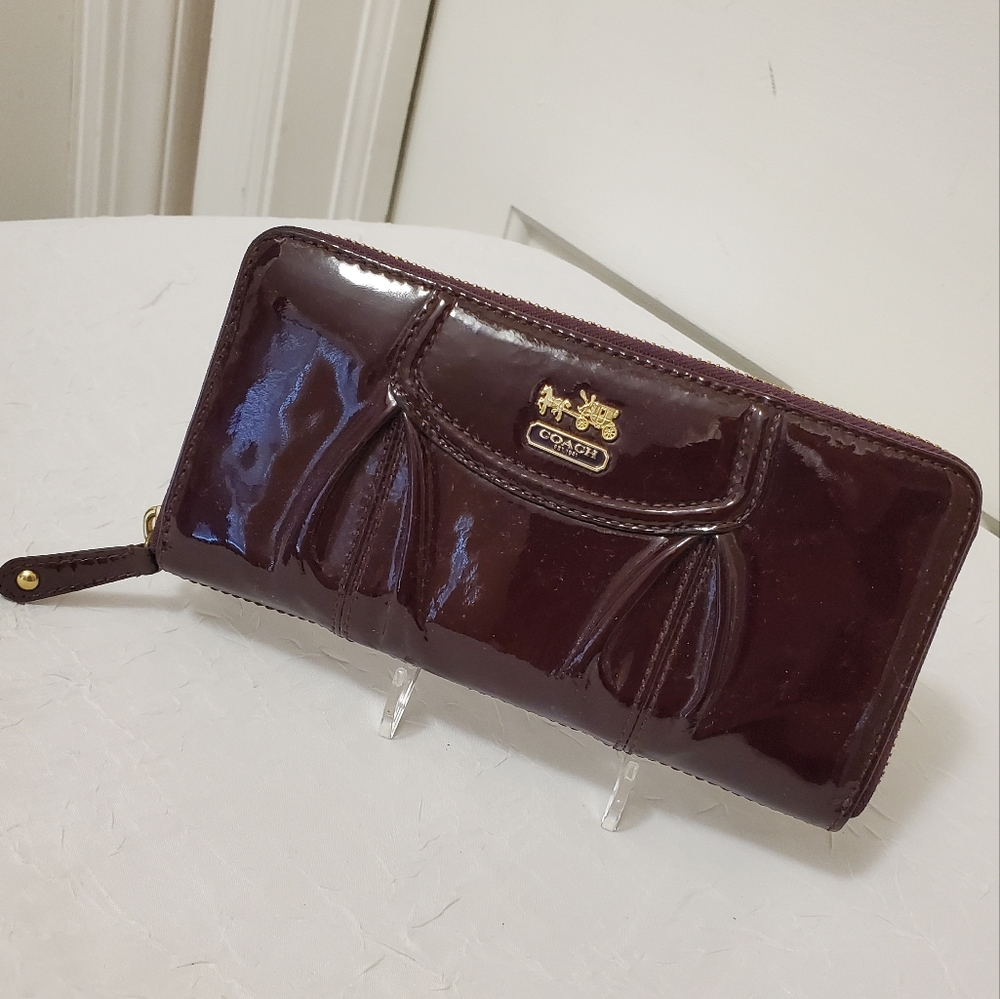 Coach Madison Eggplant in color Patent Zip Around Wallet